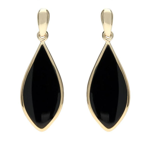 9ct Yellow Gold Whitby Jet Pointed Pear Drop Earrings E218