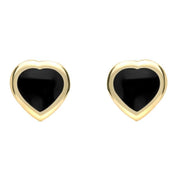9ct Yellow Gold Whitby Jet Small Framed Heart Stud Earrings. E763.