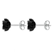 Sterling Silver Whitby Jet Large Carved Rose Two Piece Set