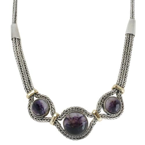 Blue John Necklace Three Stone Foxtail SilverN684