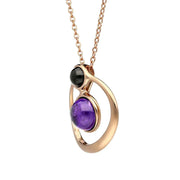 Rose Gold Vermeil Whitby Jet Amethyst Two Stone Open Circle Necklace, P3483C.