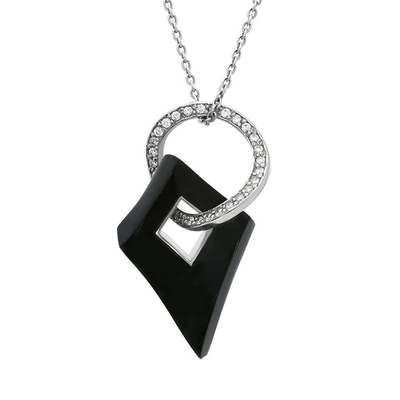 Platinum Whitby Jet 0.60ct Diamond Wavy Open Circle Rhombus Necklace PUNQ0002351