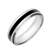 Platinum Whitby Jet 2mm Stone Inlaid Wedding Band Ring R624