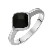 Sterling Silver Whitby Jet Cushion Ring, R406.
