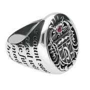 Silver Whitby Jet Ruby Dracula Crest Replica Signet Ring. R622. 