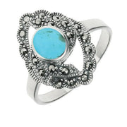Sterling Silver Turquoise Marcasite Twisted Centre Marquise Ring R752
