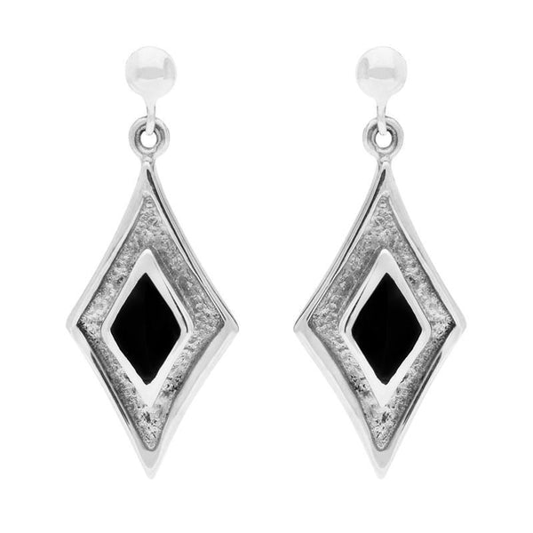 Silver Whitby Jet Diamond Shaped Drop Earrings E200