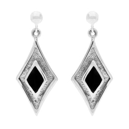 Silver Whitby Jet Diamond Shaped Drop Earrings E200