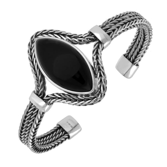 Silver Whitby Jet Marquise Foxtail Bangle B1015