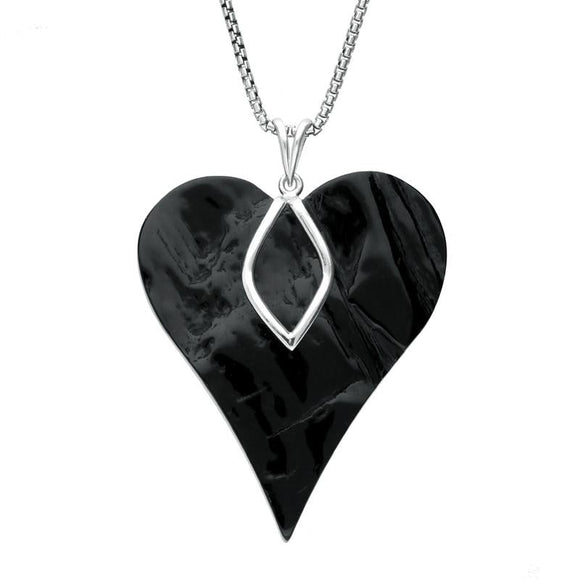 Silver Whitby Jet Rough Cut Heart Necklace PUNQ0004979