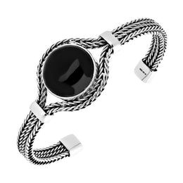 Silver Whitby Jet Round Foxtail Bangle. B1014.