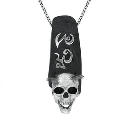 Silver Whitby Jet Skull With Horns Necklace PUNQ0004863