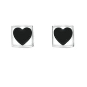 Sterling Silver Whitby Jet Square Heart Stud Earrings. E1051.