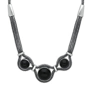 Silver Whitby Jet Three Stone Foxtail Necklace N684