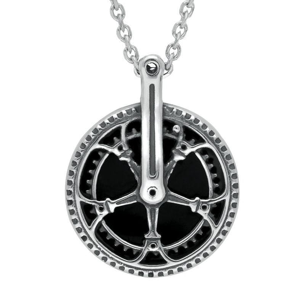 Silver Whitby Jet Tour De Yorkshire Large Chain Wheel Necklace P2516
