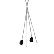 Sterling Silver Whitby Jet Two Stone Pear Four Strand Tassel Necklace N768