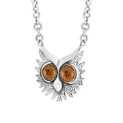 Sterling Silver Amber Owls Face Necklace. N945.