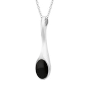 Sterling Silver Whitby Jet Oval Long Drop Necklace. P1207.