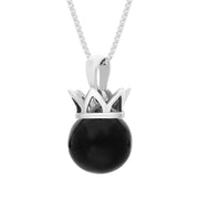 Sterling Silver Whitby Jet Royal Coronet 11mm Bead Pendant, P1920.
