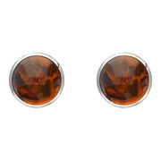 Sterling Silver Amber 8mm Classic Large Round Stud Earrings, E004
