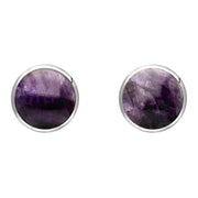 Sterling Silver Blue John 8mm Classic Large Round Stud Earrings, E004.