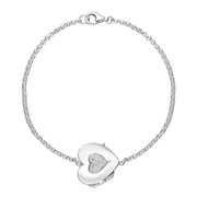 Sterling Silver Cubic Zirconia Heart Keepsake Locket Bracelet, B1247.