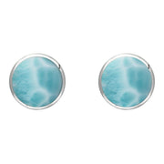 Sterling Silver Larimar 8mm Classic Large Round Stud Earrings, E004