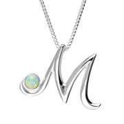 Sterling Silver Opal Love Letters Initial M Necklace, P3460.
