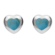 Sterling Silver Turquoise Framed Heart Stud Earrings. E432.