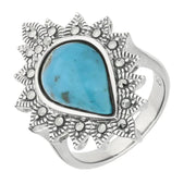 Sterling Silver Turquoise Marcasite Pear Bead Edge Ring. R816.
