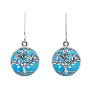 Sterling Silver Turquoise Round Large Leaves Tree of Life Two Piece Set, S062.