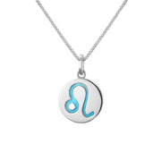 Sterling Silver Turquoise Zodiac Leo Round Necklace, P3608.