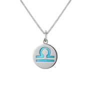 Sterling Silver Turquoise Zodiac Libra Round Necklace, P3606.