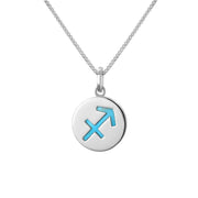 Sterling Silver Turquoise Zodiac Sagittarius Round Necklace, P3602.