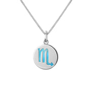 Sterling Silver Turquoise Zodiac Scorpio Round Necklace, P3607.