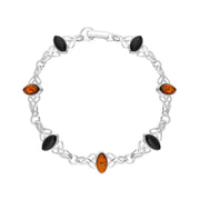 Sterling Silver Whitby Jet Amber Marquise Shaped Celtic Bracelet, B594_2