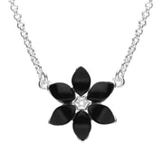 Sterling Silver Whitby Jet Flower Necklace, N1052