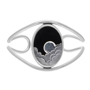 Sterling Silver Whitby Jet Gothic Moon and Cloud Cuff Bangle, B1241