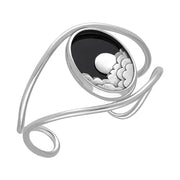 Sterling Silver Whitby Jet Gothic Oval Moon and Cloud Cuff Bangle, B1241