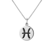 Sterling Silver Whitby Jet Zodiac Pisces Round Necklace, P3605.