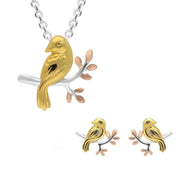 Sterling Silver Yellow Rose Gold Bird Two Piece Set, S143.