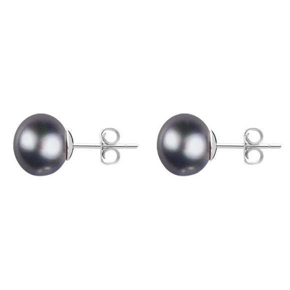 Sterling Silver 8mm Black Freshwater Pearl Stud Earrings. E620.
