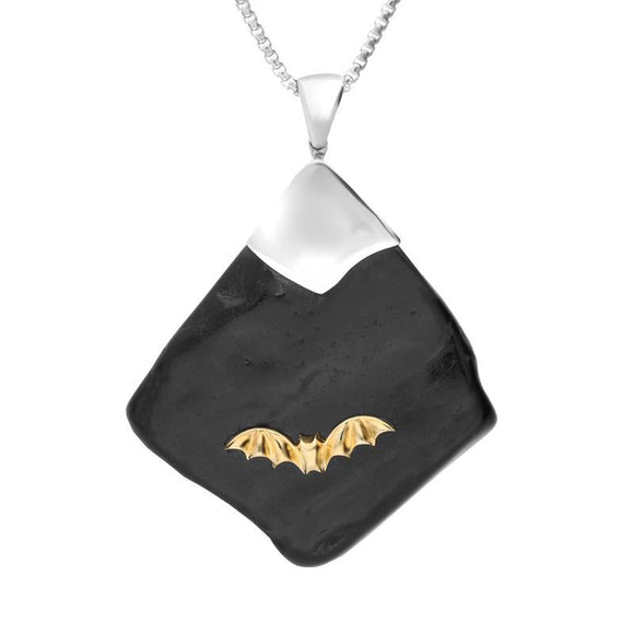Sterling Silver 9ct Yellow Gold Whitby Jet Rough Abstract Bat Necklace PUNQ0005551