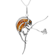 Sterling Silver Amber Chameleon On Branch Necklace P3155