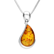 Sterling Silver Amber Organic Curved Pear Drop Necklace P1476