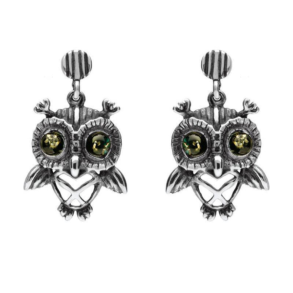 Sterling Silver Amber Owl Stud Earrings