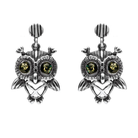 Sterling Silver Amber Owl Stud Earrings