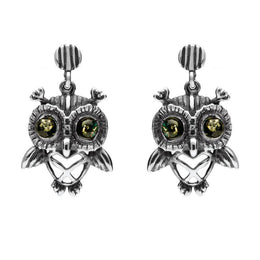 Sterling Silver Amber Owl Stud Earrings