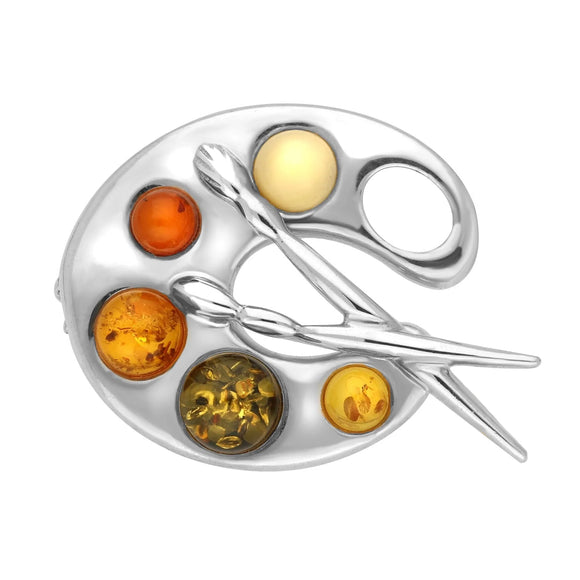Sterling Silver Amber Palette Brooch, M264