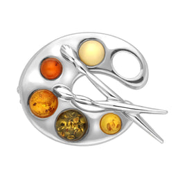 Sterling Silver Amber Palette Brooch, M264